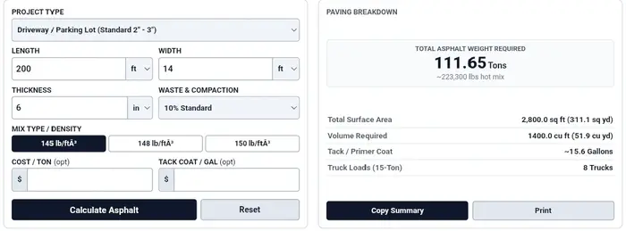 Asphalt Driveway Cost Calculator Preview