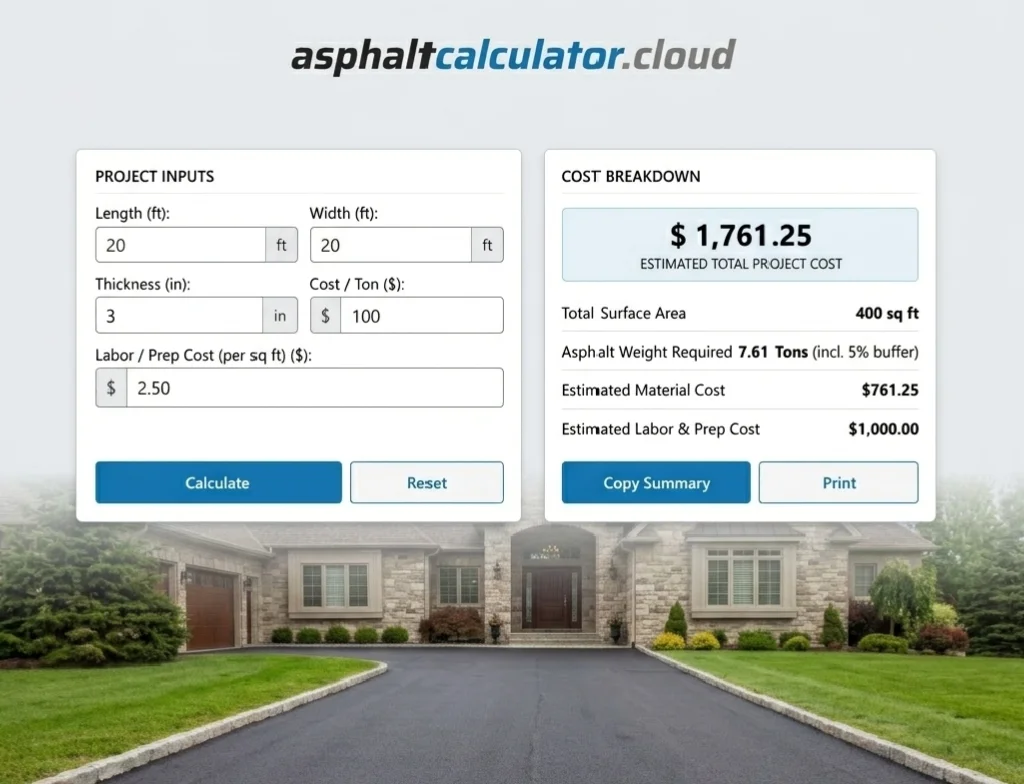 20 x20 asphalt driveway cost calculator example 1 