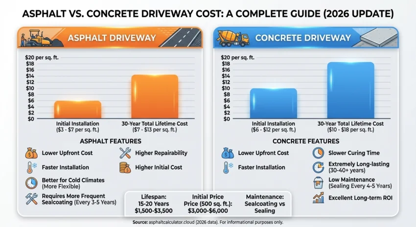 Asphalt vs Concrete Driveway Cost Comparison Chart 